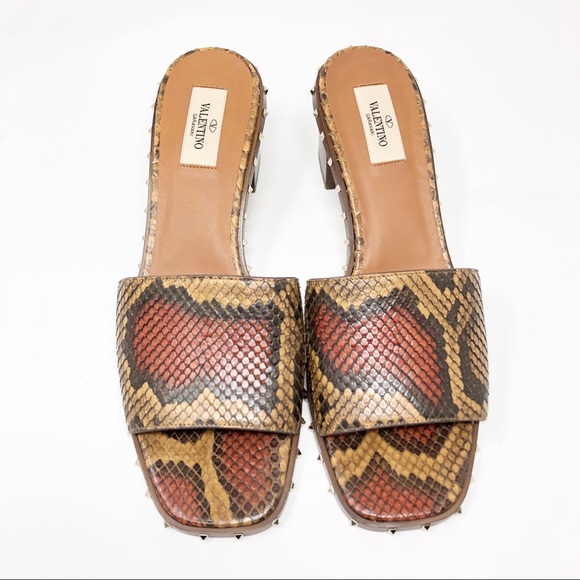 Valentino Shoes - VALENTINO ROCK STUD BLOCK HEEL PYTHON PRINT SANDAL